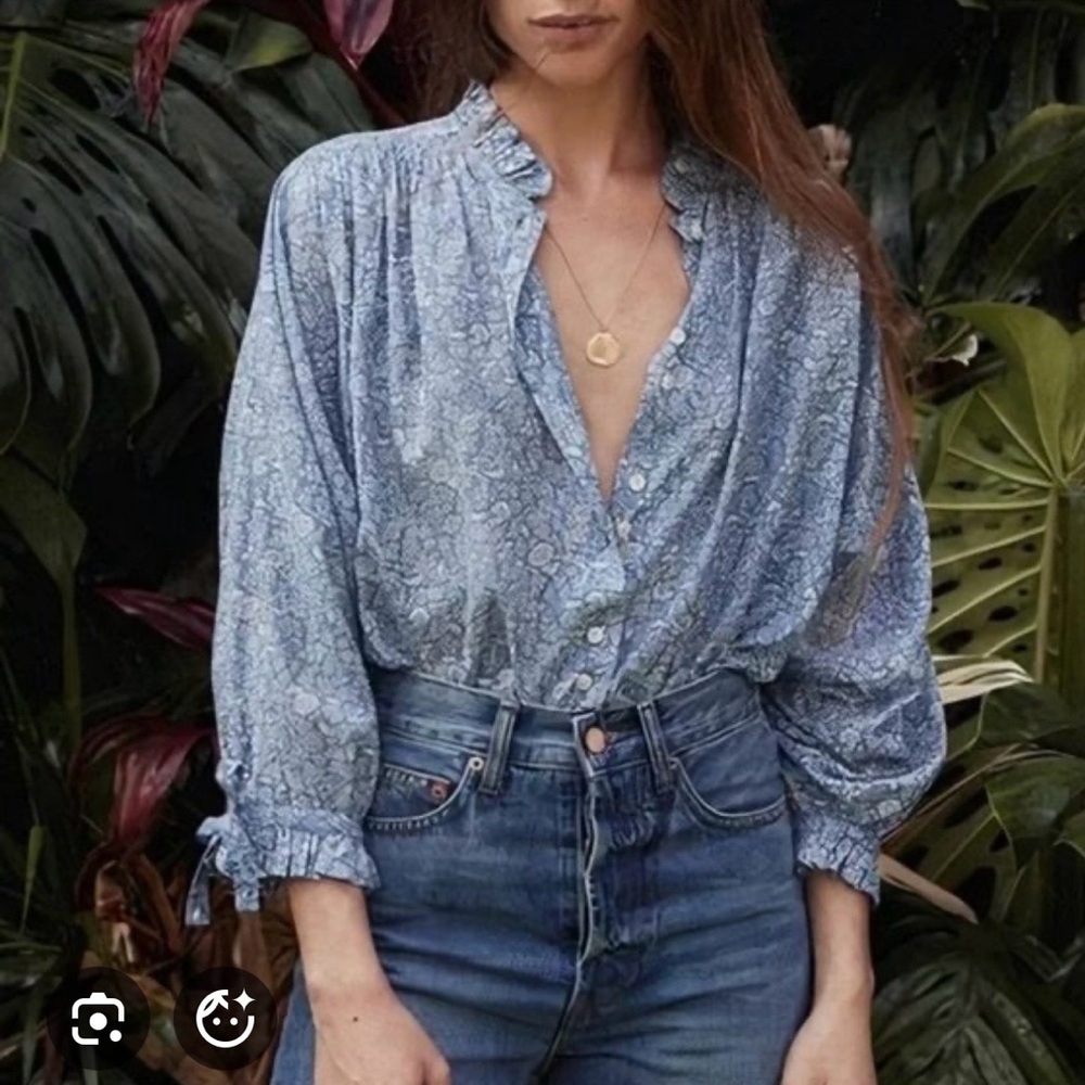 Doen Rose Blouse Top in Blue Garden Bloom XS